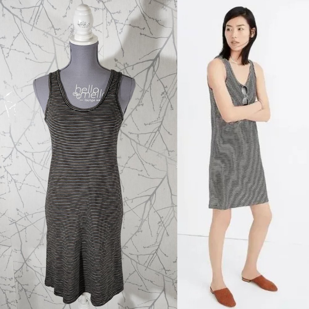 Madewell Black Striped Knit Scoop Neck Tank Dress